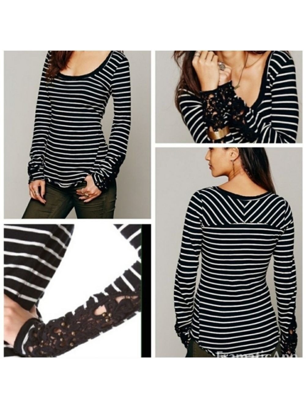 Free People Black White Toosaloosa Top Large